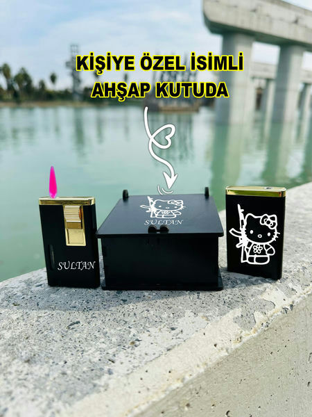 Hello Kitty Silahlı Tasarım Pembe Ateşli Gold Siyah Çakmak